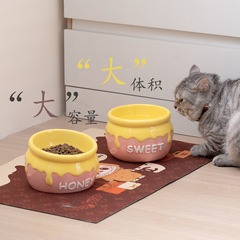 蜂蜜罐造型猫碗陶瓷狗碗高脚斜口保护颈椎大容量釉下彩蜜罐大口径