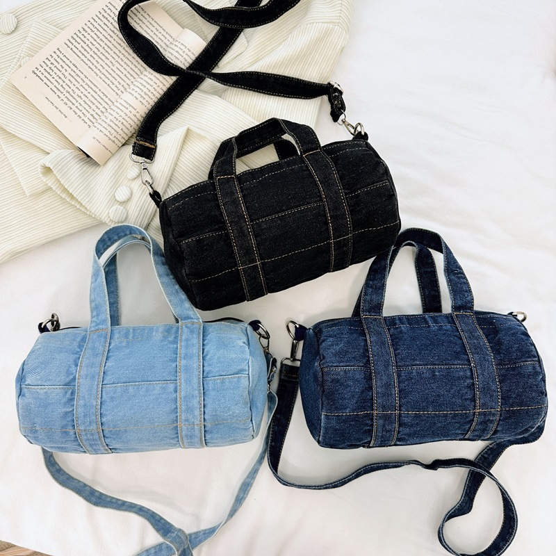 Bolsa de hombro para niños y niñas, moda coreana, lienzo popular, mochila para niños, bolsas de vaqueros de color sólido.