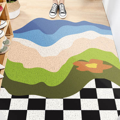 7WLO household entrance mat entrance door mat cutting easy to clean small flower entrance carpet wire ring