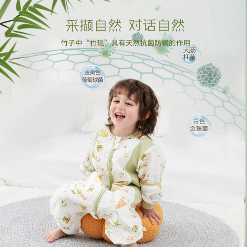 Thin children's bamboo fiber split-leg sleeping bag, baby crawling suit, bamboo cotton gauze baby antibacterial pajamas, Category A jumpsuit