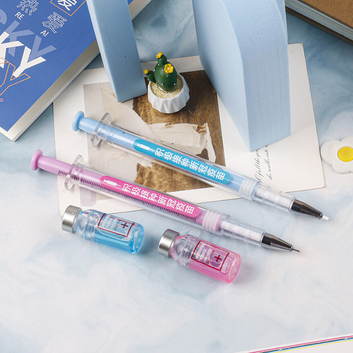 New vaccination gel pen creative syringe shape student office supplies promotional slogans in Chinese and English versions