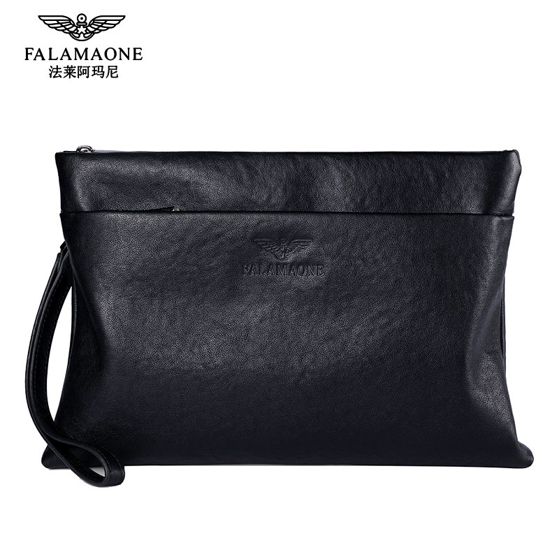 法莱阿玛尼 Men's black one-shoulder bag for leisure, leather backpack, genuine leather