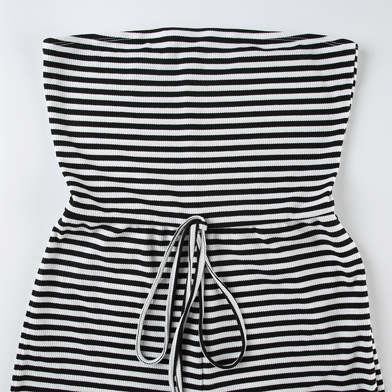 Striped Color Matching Horizontal Bra Lace up Long Mop Casual Pants Jumpsuit Trousers