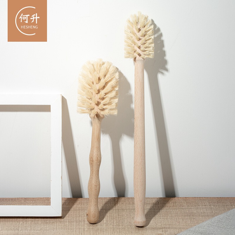 He Sheng Wooden Handle Fine Mouth Cleaning Cup Brush Kitchen Beech Long Handle Milk Bottle Cleaning Brush Lengthened Pot Bowl Thermos Cup Brush