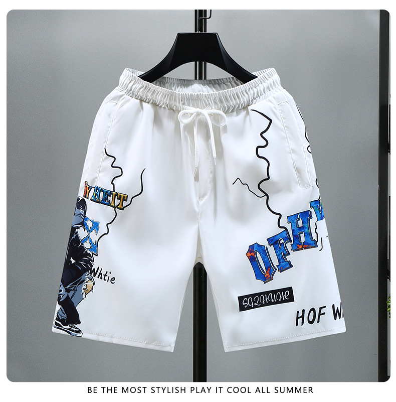 Summer Ice Herren bedruckte Shorts, schnell trocknende Hose, modische Freizeit-Caprihose, Netzrot, Strandmode_voghion.com