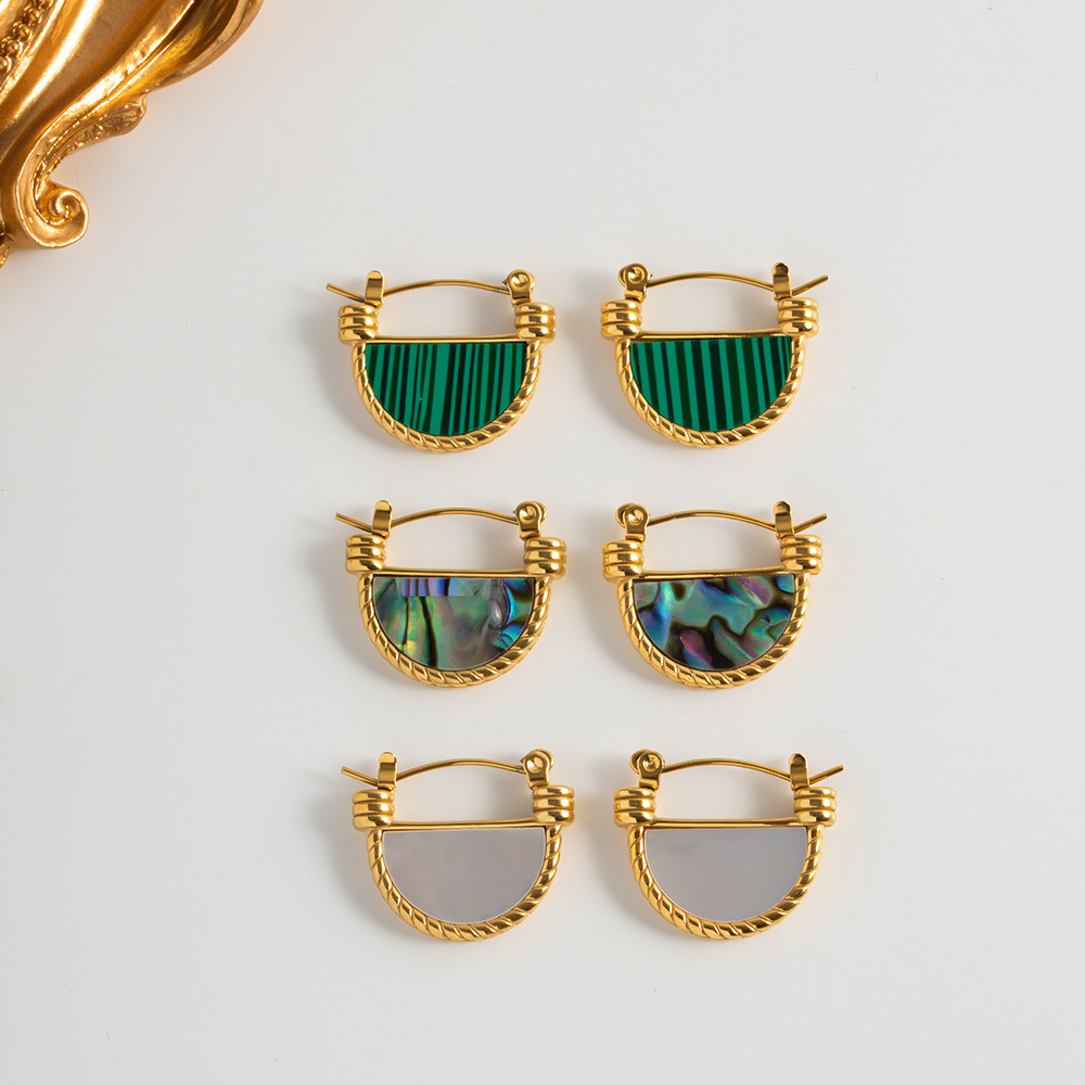 Retro Sector Stainless Steel Inlay Shell Earrings 1 Pair