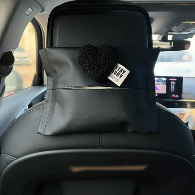 Car tissue box/set — Litchi Pattern Light Luxury Love Heart - black-velvet-love-heart-black-pana-leather-bag