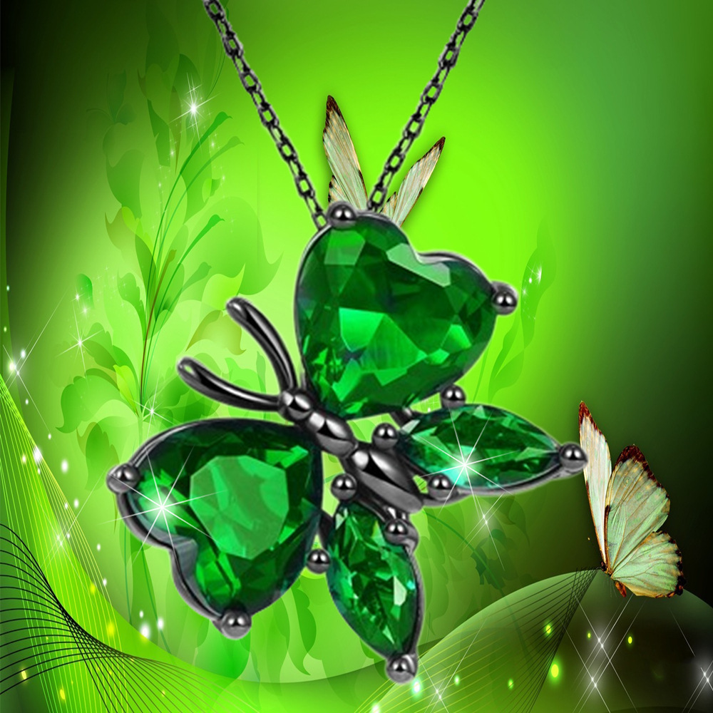 Collana con ciondolo a farfalla in cristallo verde di vendita calda, accessori per gioielli animali da donna alla moda e versatili,_voghion.com