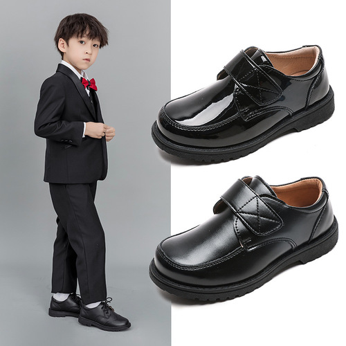 Boys' Leather Shoes 2024 Spring and Autumn Soft Sole for Middle and Large Children, New Performance Black Boys' British Style Student Children's Shoes