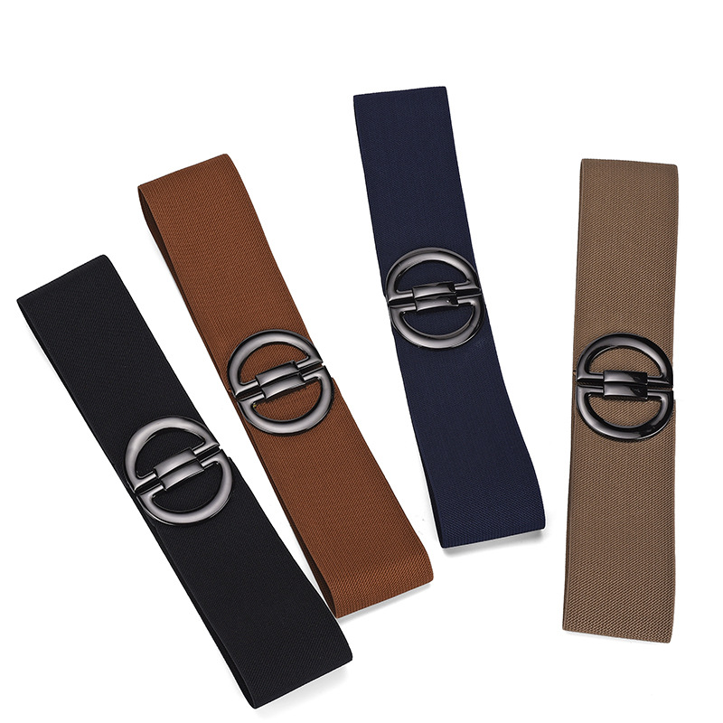 Moda popolare stile lettera tre dimensioni fibbia nera tessitura elastica ampia copertura in vita Cintura da donna versatile giacca a vento_voghion.com