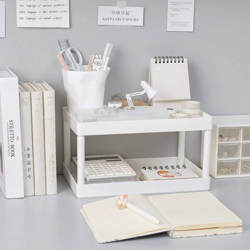 Pure white multi -layer desktop storage rack kitchen plastic finishing shelf bathroom table cosmetics storage rack