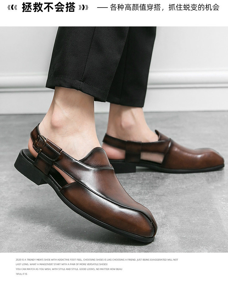 Giày sandal da nam cỡ lớn mũi vuông, quai ngang khóa cài, thoáng khí nhẹ nhàng — 5671 màu nâu, 5671 màu đen chi tiết 10