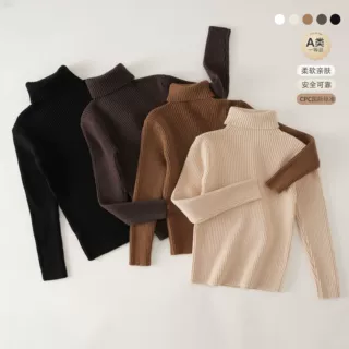 中性高领长袖套头童毛衣纯色韩版柔软剪毛A类安全亲肤中小童现货