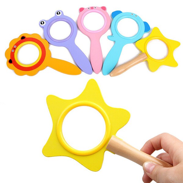 Handheld cartoon cognitive wooden magnifying glass