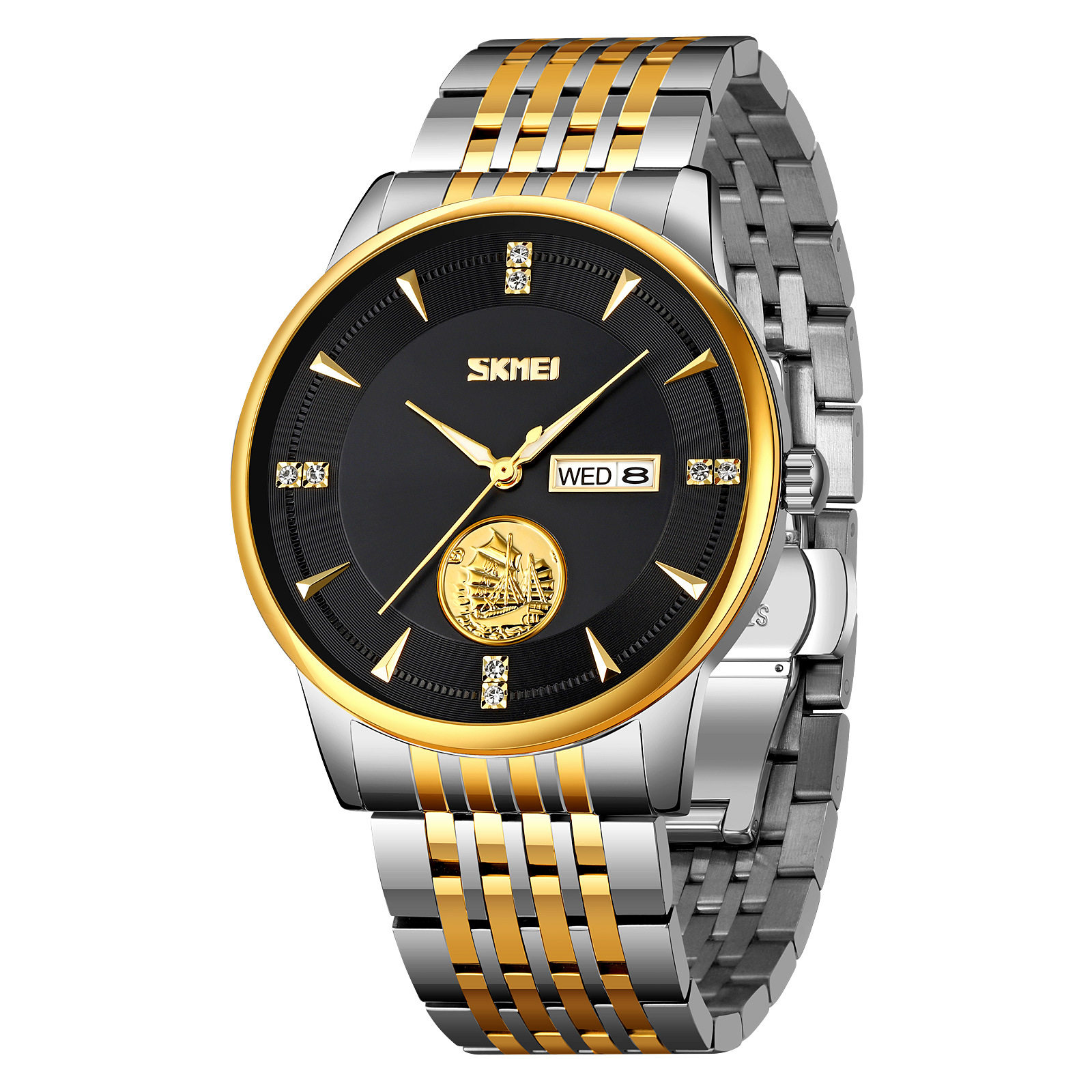 Momento Meimei oro hombre reloj de acero sólido reloj de negocios reloj de cuarzo impermeable comercio exterior transfronterizo al por mayor