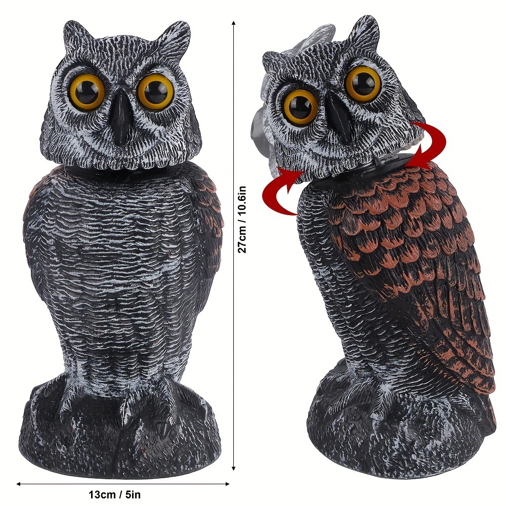 Simulación de adornos de cebo de búho para asustar a las aves Espantapájaros giratorios de 360 ° Péndulo de porche de balcón de jardín al aire libre
