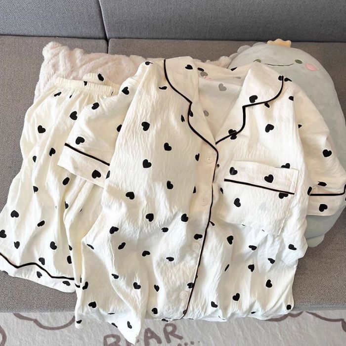 Vietnam transfronterizo al por mayor pijamas de verano mujeres nubes algodón de manga corta pantalones cortos traje cardigan dibujos animados lindo traje de servicio a domicilio