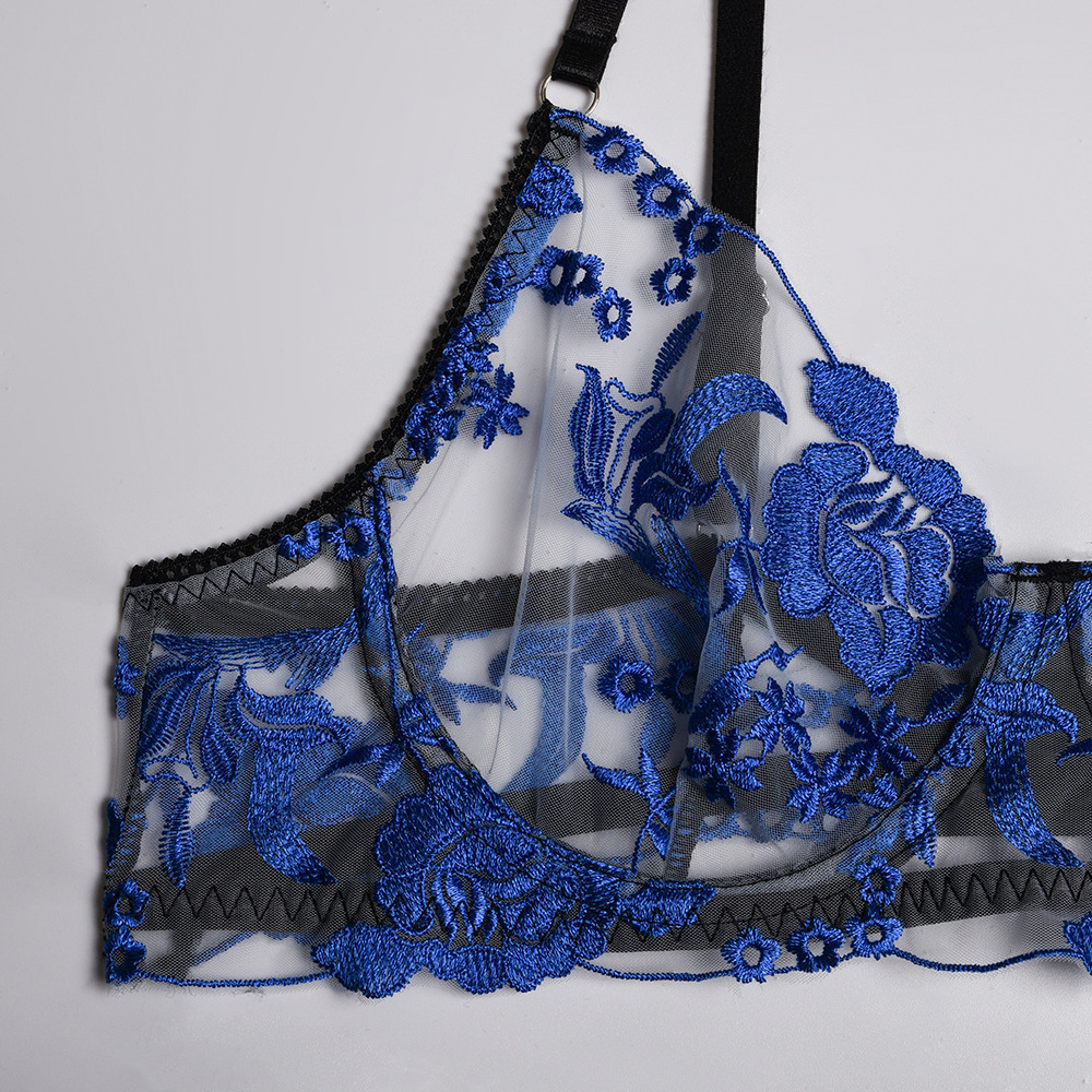 3pcs Blue Temptation Embroidery Bulk Lingerie-08