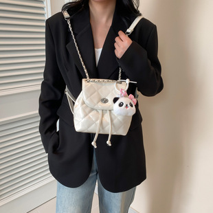 Korean Style Niche Backpack Women's 2025 New Trendy Fashion Backpack Versatile Chain Bucket Bag Travel Bag