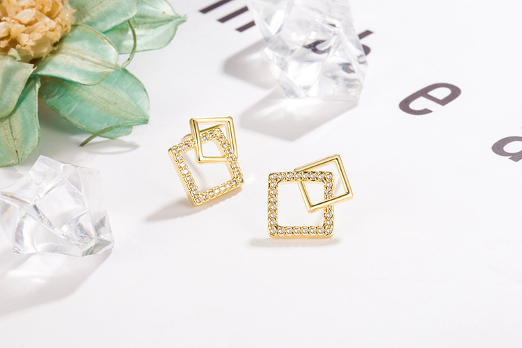 Korean version of the new zircon square earrings square geometric earrings temperament earringspicture5