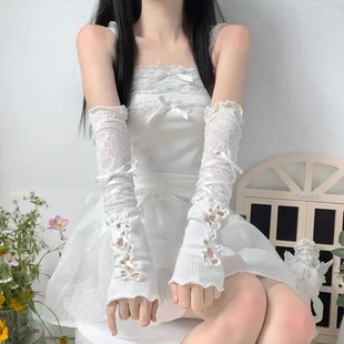 Y2K Lolita Gloves Ballet Style White Lace Sleeve Women's Thin Summer Sun Protection Spice Girls Strap Gloves