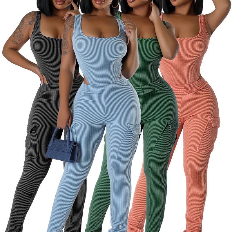 Hr24055 European and American Casual Women's Clothing Autumn and Winter Elastic Twist High Waist Jumpsuit Overalls Pants Suit