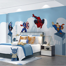 3d卡通蜘蛛侠墙纸漫威英雄壁画复仇者联盟背景儿童房床头卧室装饰