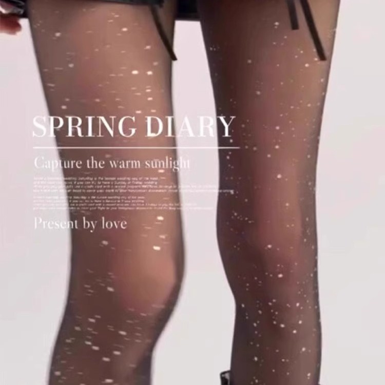 Hot Girl Glittering Diamond Sequin Stockings Women's Black Spring and Summer Sparkling Galaxy Summer 0D Invisible Transparent Pure Desire Pantyhose