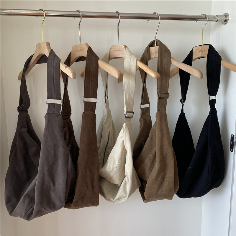 Brown Hong Kong Style Cross-Body Tote Bag Large Capacity Autumn and Winter New Harajuku Lazy Style Canvas Shoulder Bag Trendy and Portable