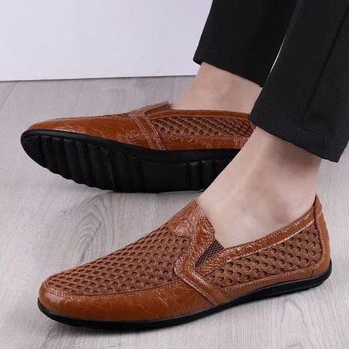 Men's Summer Mesh Slip-on Loafers, Breathable Open Mesh Shoes for Driving
