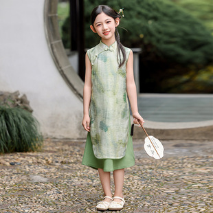 2025 New Girls' Cheongsam dress Improved New Chinese Style Children's Clothing Princess Dress Summer Thin Skirt