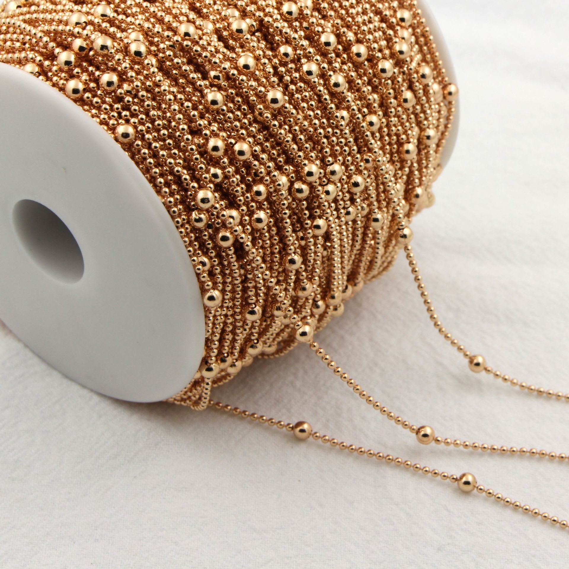 纯铜保色金珠链发簪流苏材料大珠3.5MM小珠1.5MM（一卷约90米）
