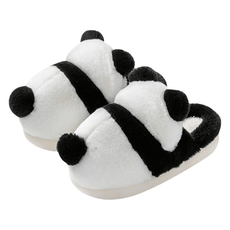 De las mujeres de dibujos animados invierno lindo Panda felpa cerrado toe zapatillas algodón hogar interior cálido confinamiento suave suela zapatos pareja