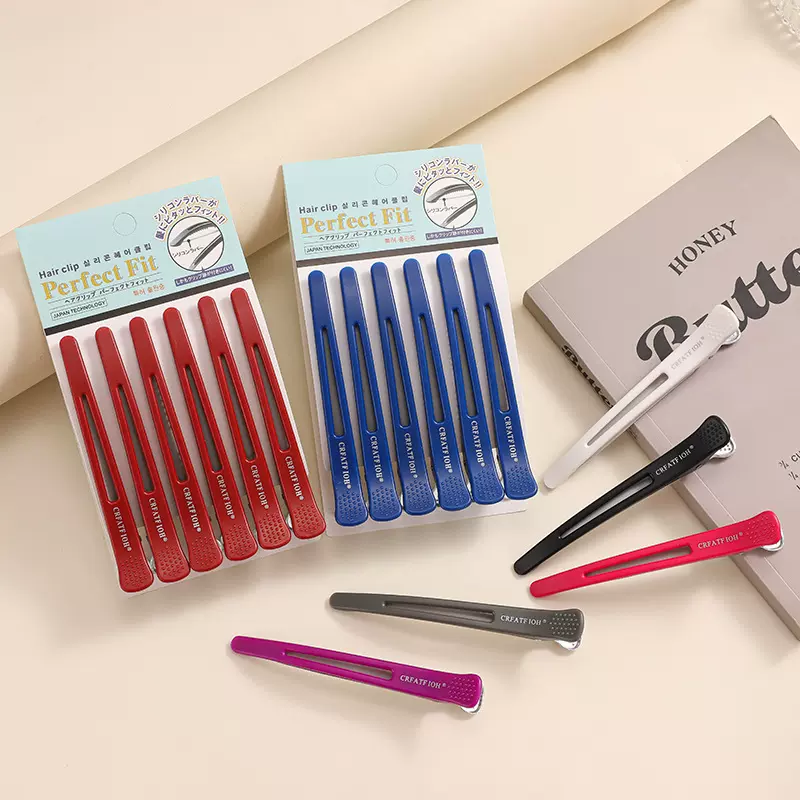 跨境新款糖果色无痕塑料鸭嘴夹理发定位刘海发卡美发配件批发