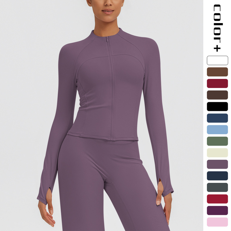 Cross-border new style seamless yoga top with a stand-up collar and zipper, a stylish athletic jacket for women, perfect for running, fitness, and yoga Cross-border new style seamless yoga top with a stand-up collar and zipper, a stylish athletic jacket for women, perfect for running, fitness, and yoga