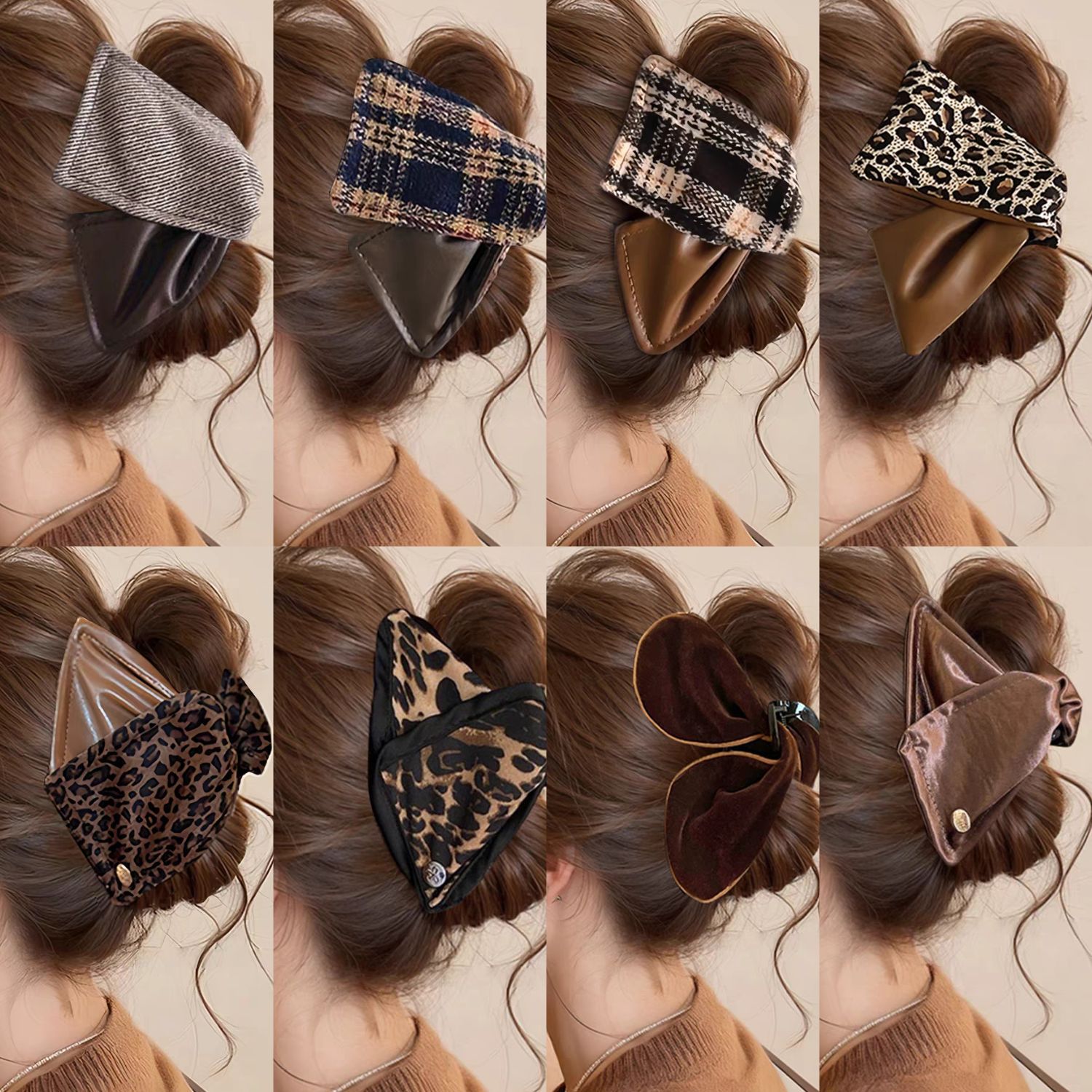 Elegante retrógrado leopardo triángulo clip de agarre mujer 2025 nuevo clip de cabello de cabeza de tiburón clip de cabello adornamiento para el cabello