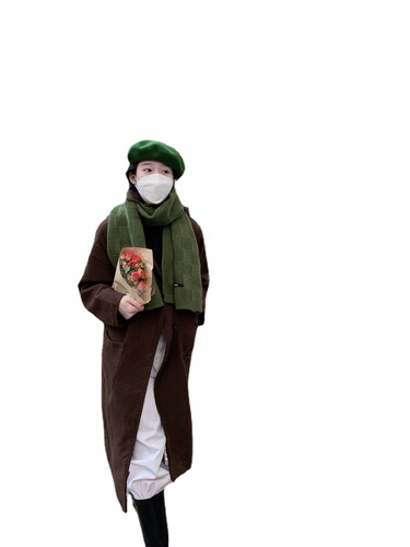 Recommended white retro green scarf for women in winter, soft and versatile solid color wool Korean style warm scarf Korean version