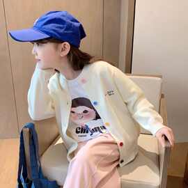 女童开衫2024春秋装新款韩版儿童洋气针织毛衣中大童薄款外套潮