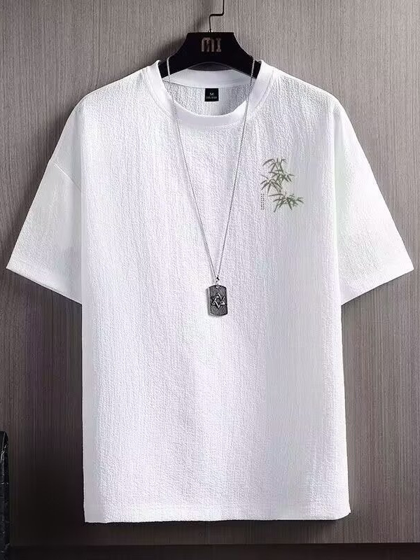 新しいプリントアイスシルク半袖Tシャツメンズ夏ラウンドネックトレンディな薄い半袖Tシャツボトリングシャツトップ服|undefined