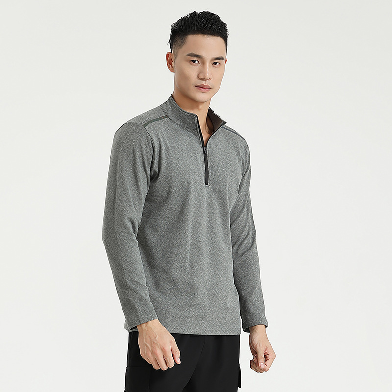 Otoño hombres corriendo media cremallera fitness stand collar de manga larga ocio deportes de mediana edad suelta más tamaño camiseta en stock impreso U