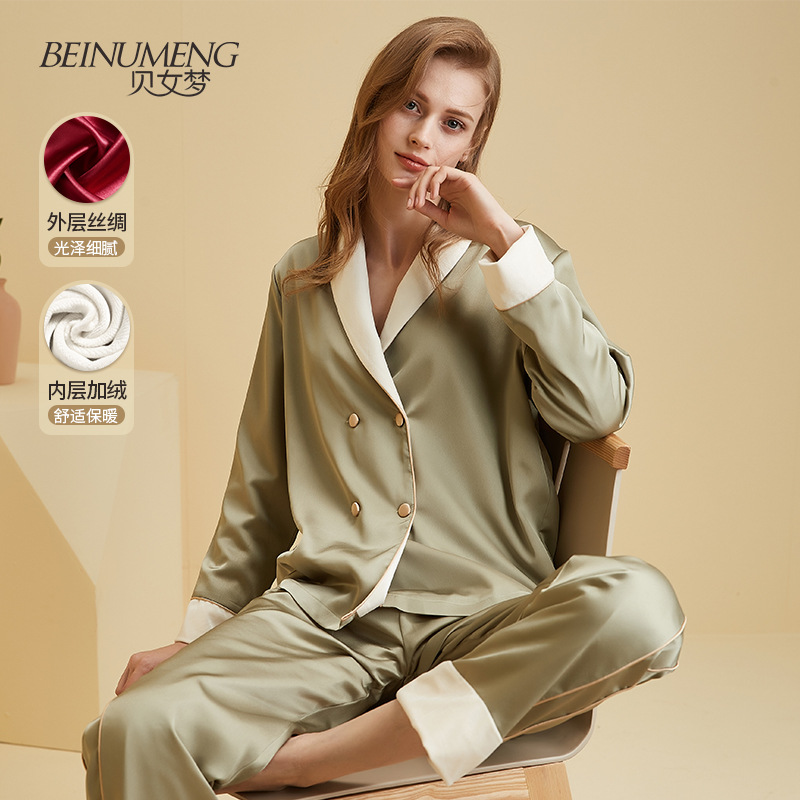 贝女梦丝绒睡衣女春秋法式高级感新款薄绒加厚家居服长袖套装批发|ru