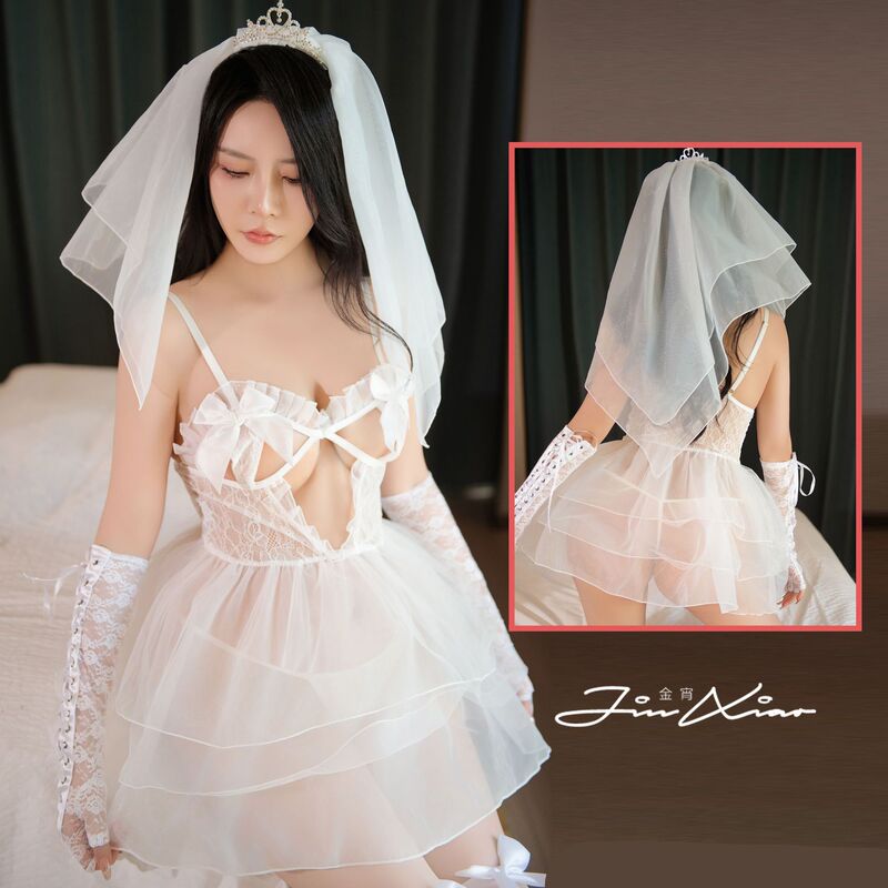 Golden Night Sex Lingerie Sexy Bride's Robe Wedding Dress Uniform Temptation Flirting Hot Shoulder Pure Desire Perspective suit