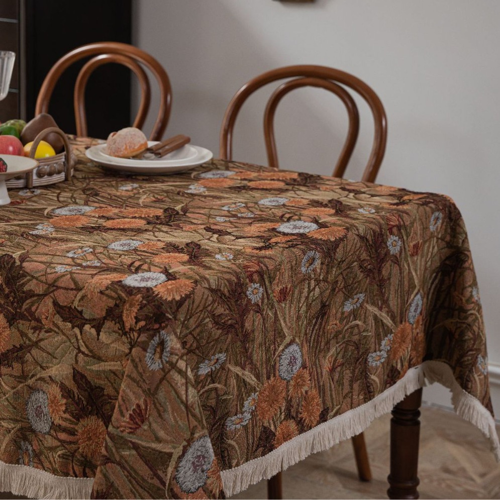 자카드 커피 민들레 흰수염 식탁보