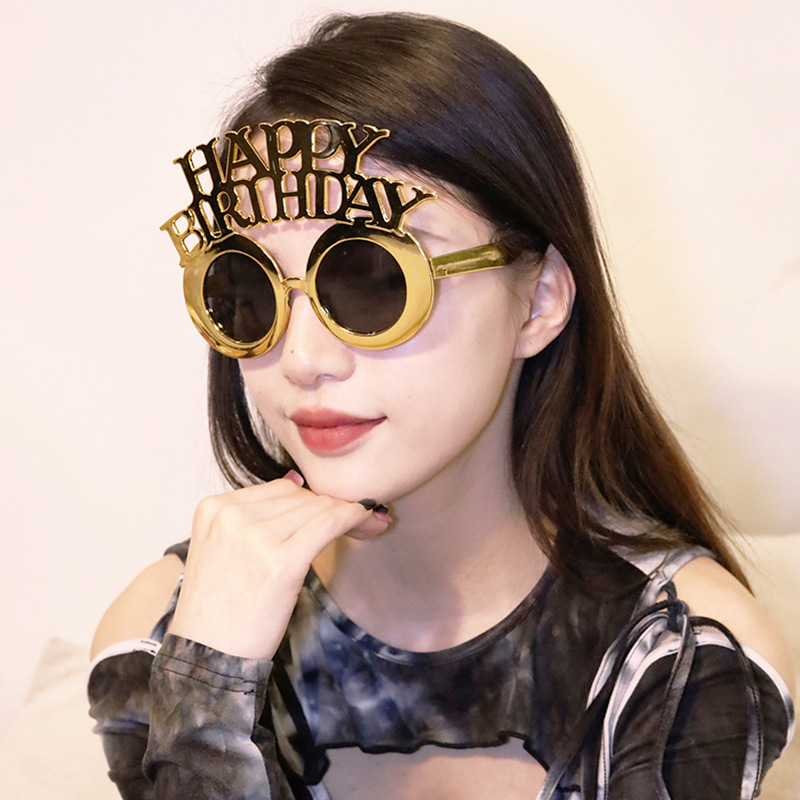 Gafas de cumpleaños de doble capa con montura redonda chapada en oro