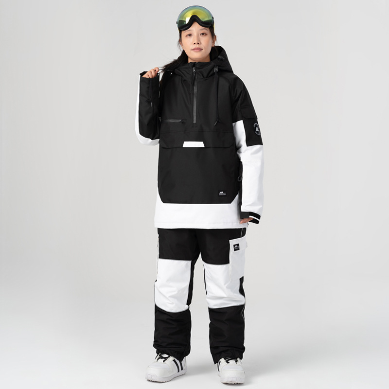 Neie Skianzugsset a Kontrastfaarwen, winddicht a waasserdicht, waarm, atmungsaktiv, Skihoodie, Leggings, Skihosen, Männer a Fraen, een Stéck_voghion.com