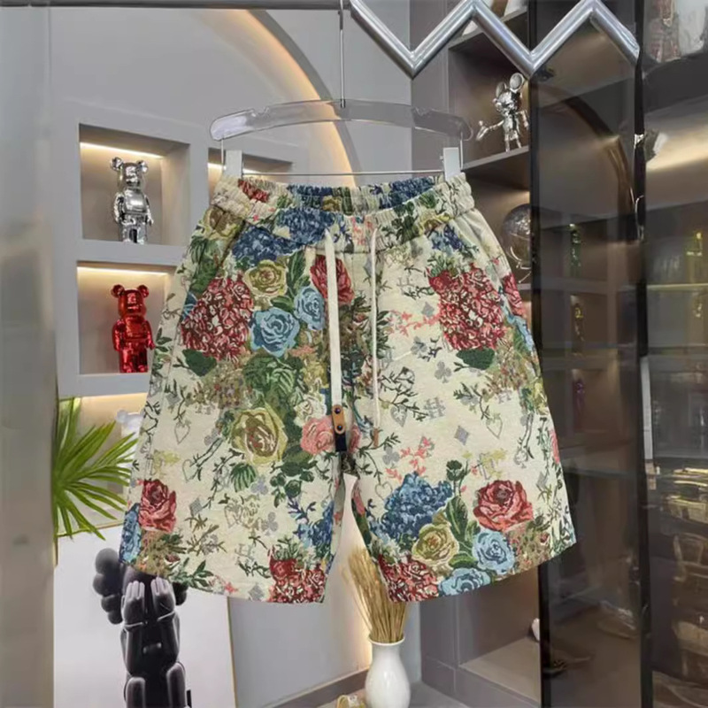 Summer Personalized Painted Floral Shorts Men's 2024 New Rose Mid-Pants Fashionable Casual Pants