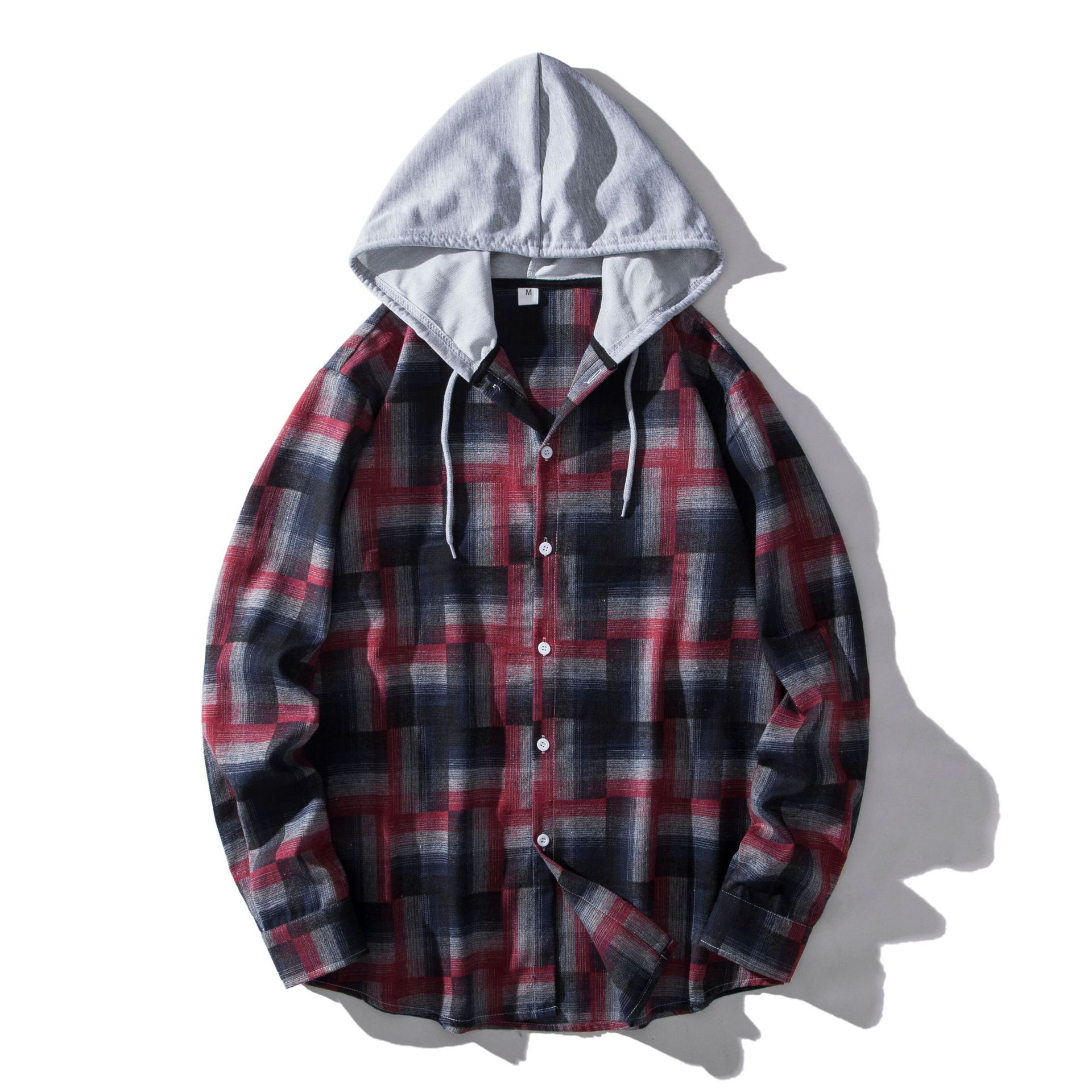 Herren Flanellhemd Mit Kapuze Kariertes Oversized Freizeithemd_voghion.com