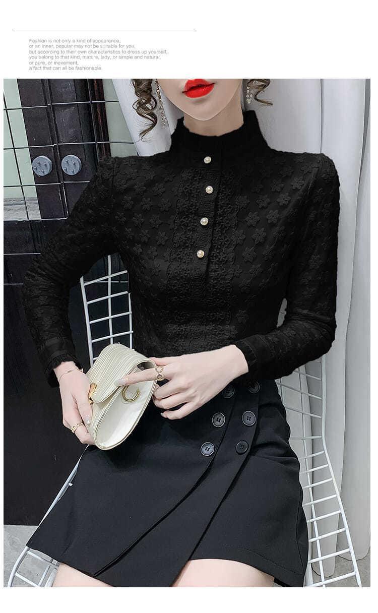 A high-end lace base layer shirt with added fleece and thickening for women in 2022, a stylish long-sleeved, warm and versatile top pic 20