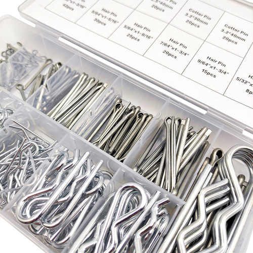Cross-border 250pcs cotter pin R type pin combination set galvanized steel hook hairpin fastener set