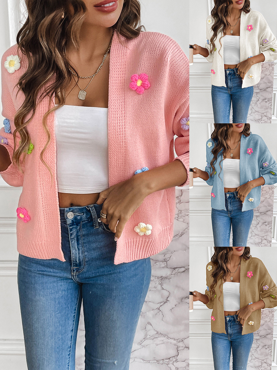 Comercio exterior transfronterizo nueva mano gancho flor dulce punto cardigan suéter abrigo de las mujeres perezoso casual suéter Suelto image 1